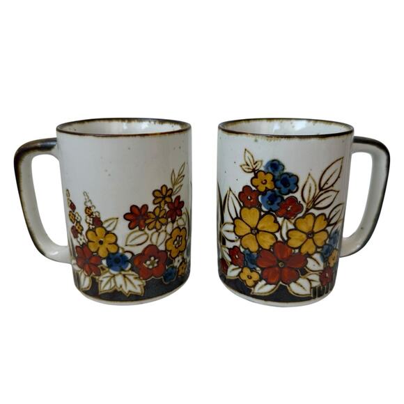 Vintage Mug Set Of 2 Coffee Mugs Set Vintage Floral 70s Japan - Picture 1 of 10